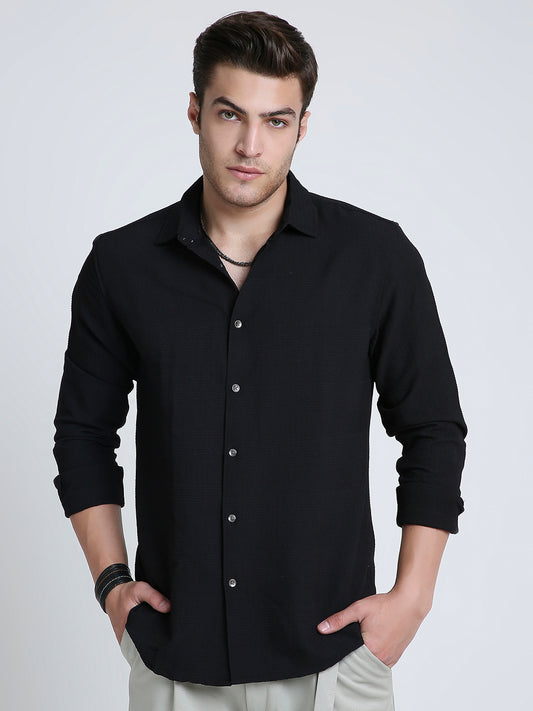 Storm Black Ripple Detail Textured Shirt
