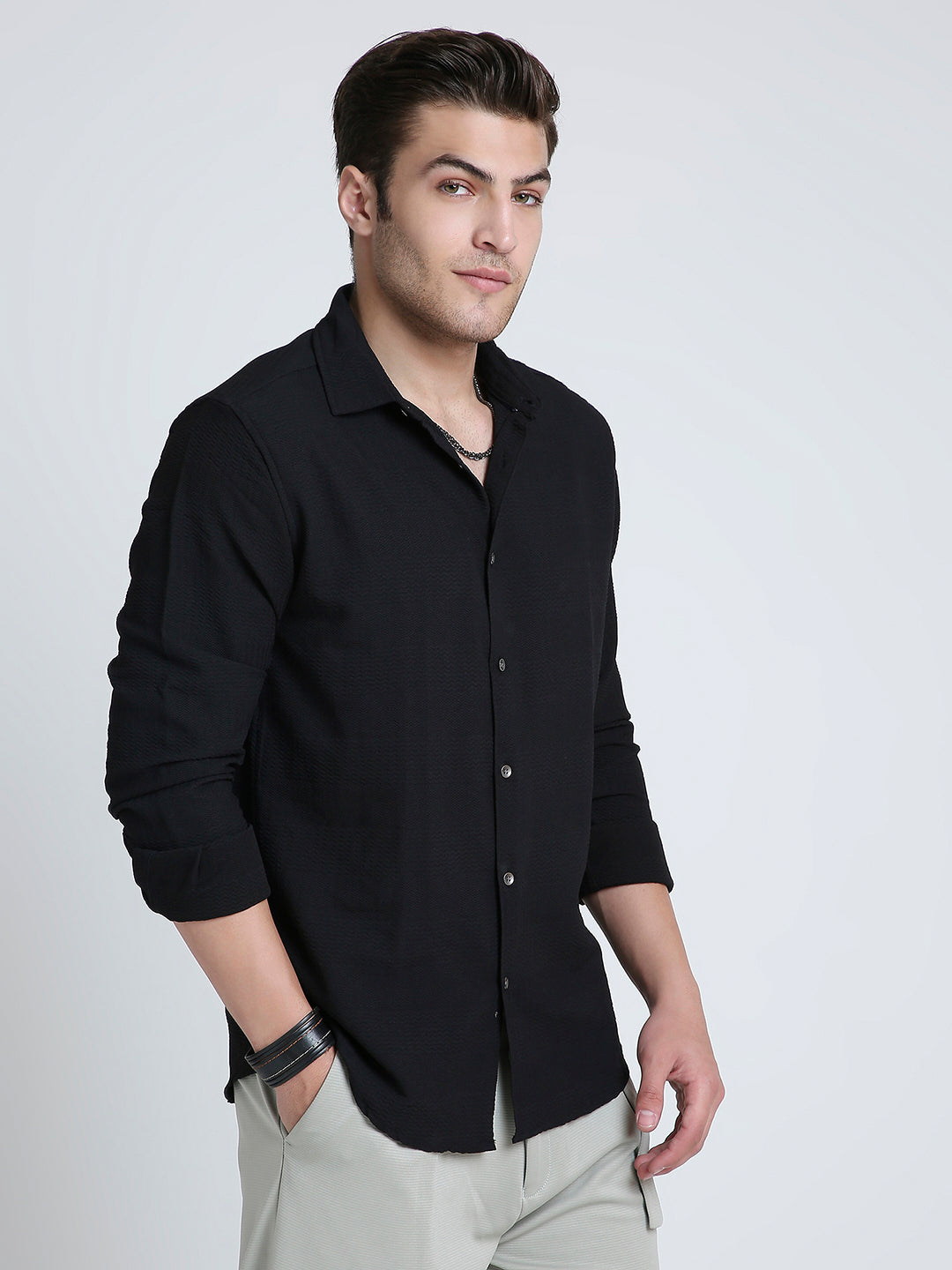 Storm Black Ripple Detail Textured Shirt