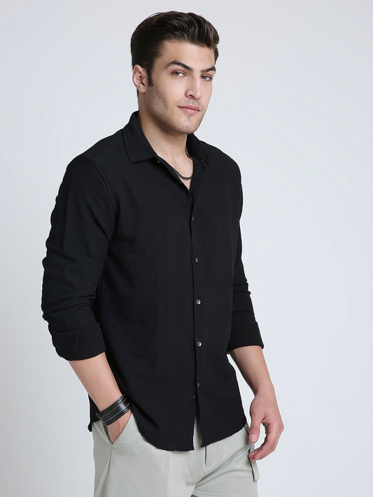 Storm Black Ripple Detail Textured Shirt