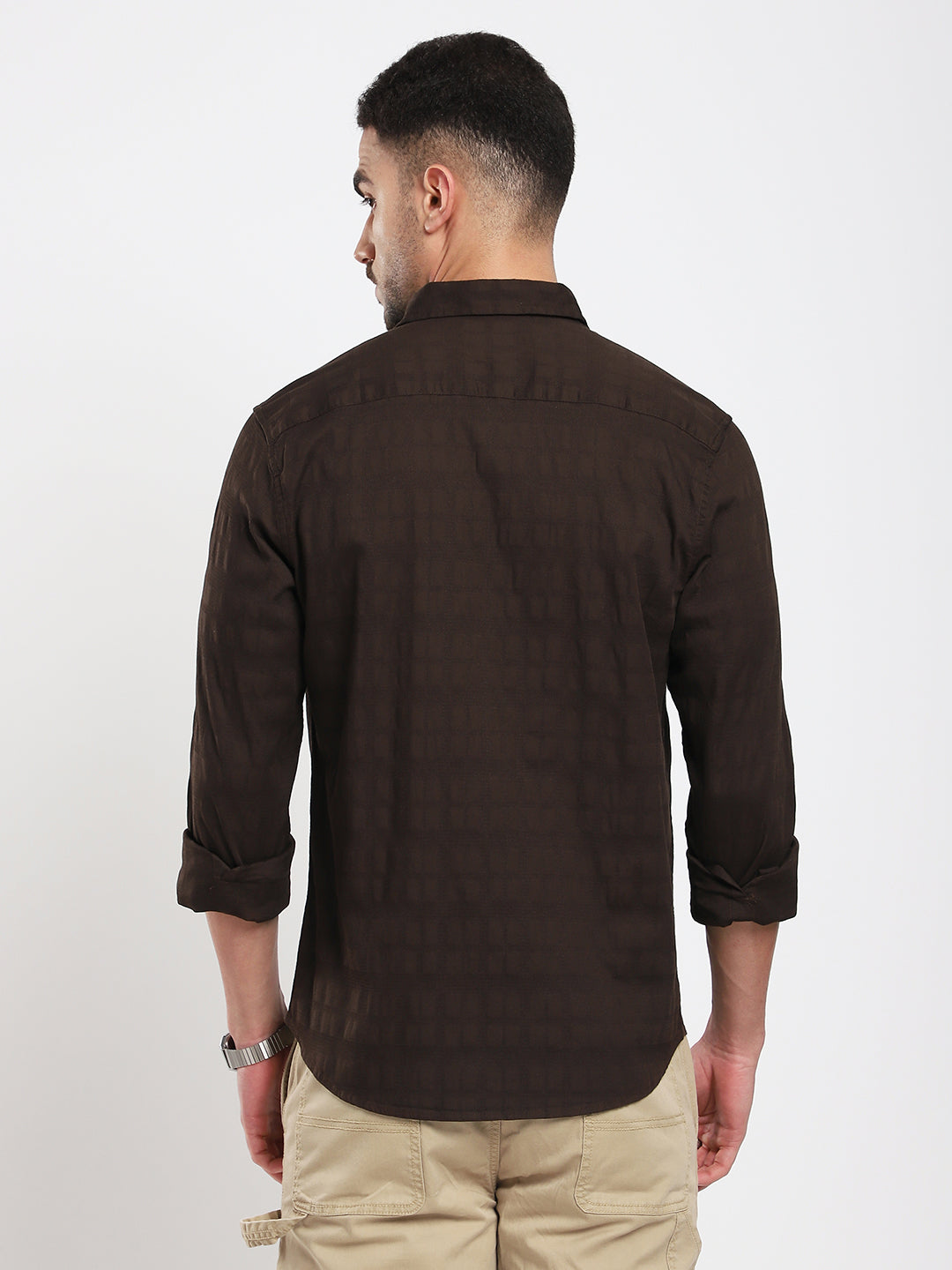 Espresso Brown Subtle Checks Textured Shirt