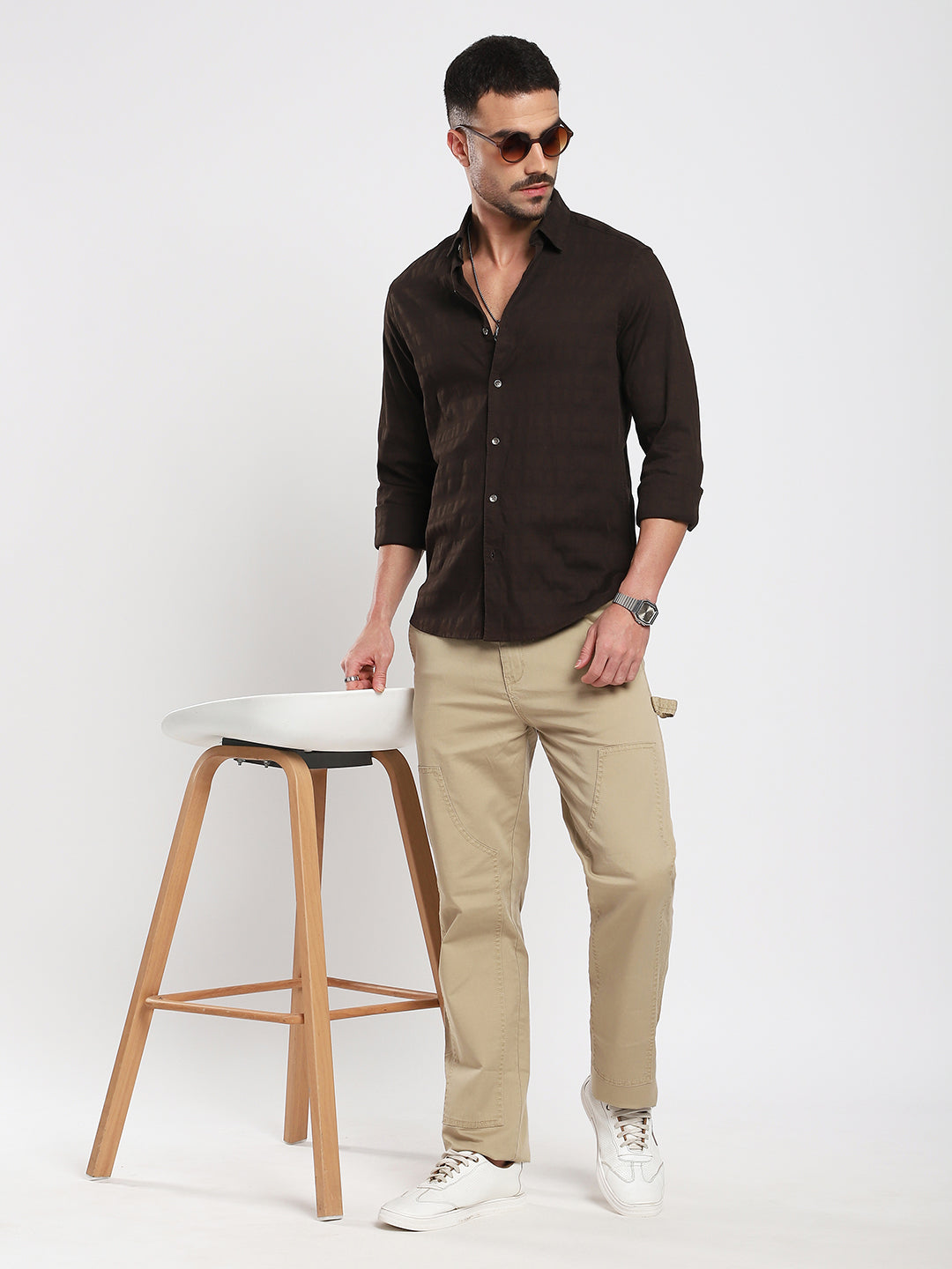 Espresso Brown Subtle Checks Textured Shirt
