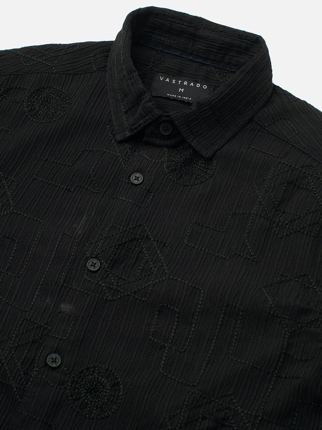Intricate Black Embroidered Textured Shirt