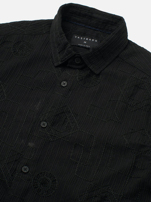Intricate Black Embroidered Textured Shirt