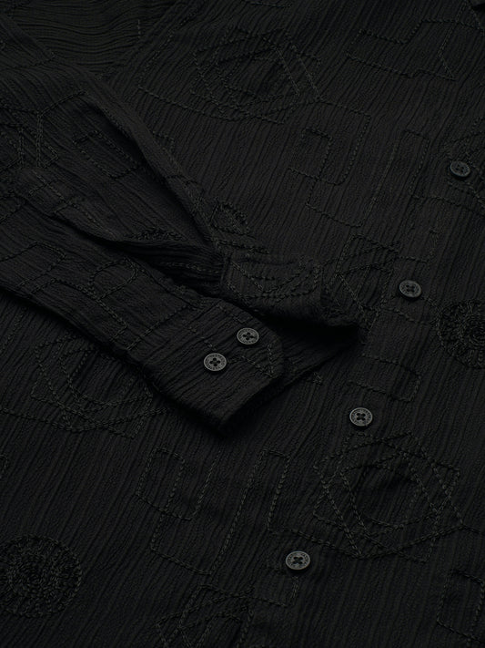 Intricate Black Embroidered Textured Shirt