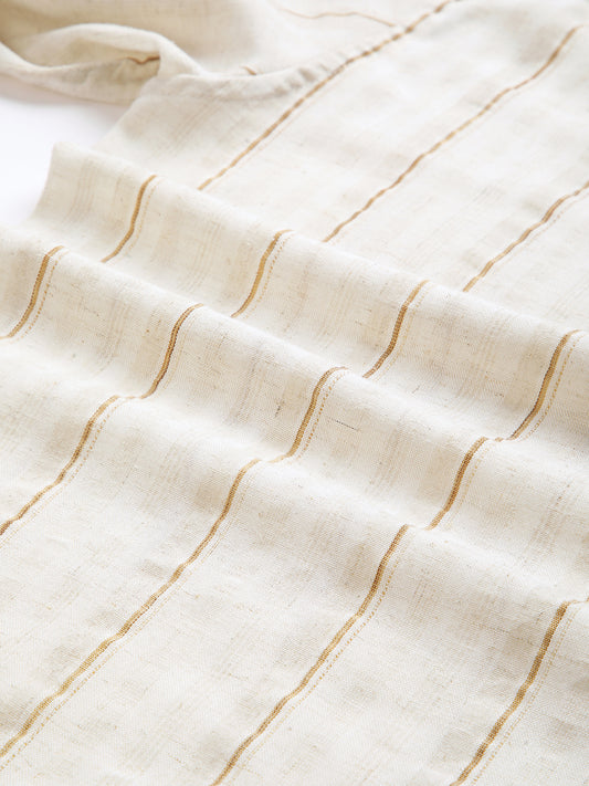 Natural Beige Contrast Linen Blend Stripe Shirt