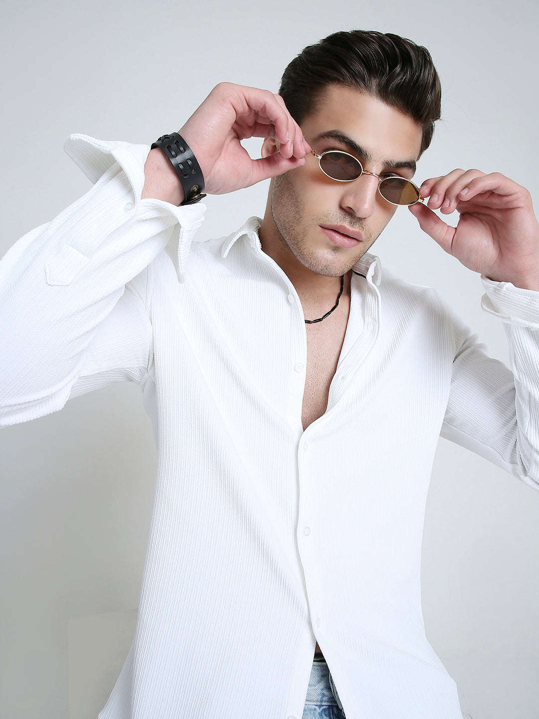 Snow White Textured Weave Shirt