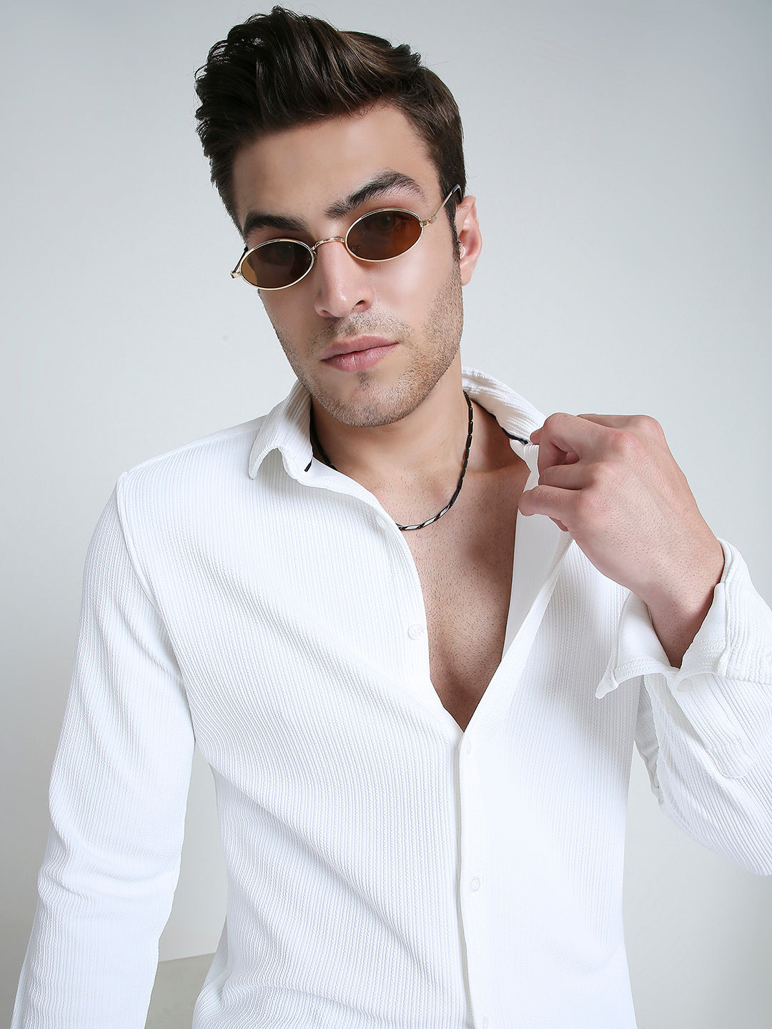 Snow White Textured Weave Shirt