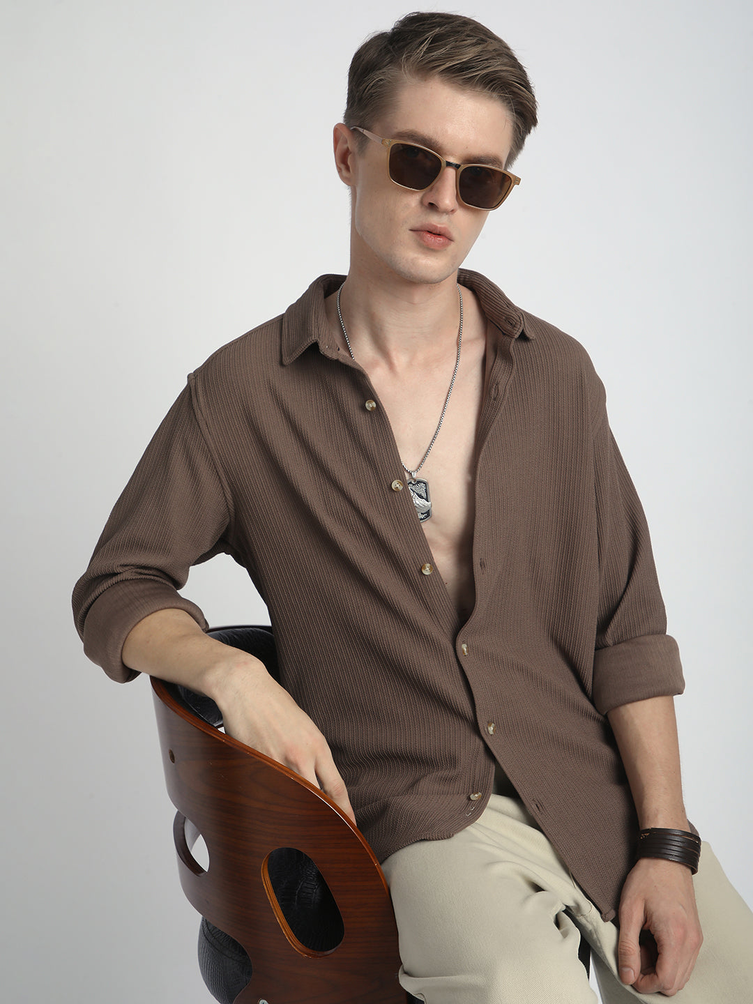 Classic Mocha Brown Textured Shirt