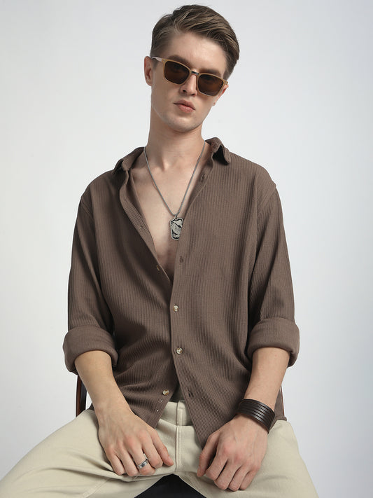 Classic Mocha Brown Textured Shirt
