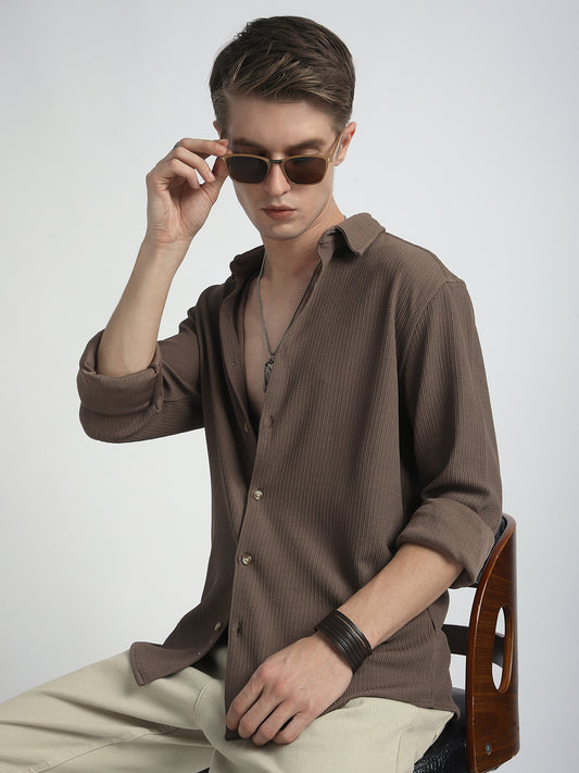 Classic Mocha Brown Textured Shirt