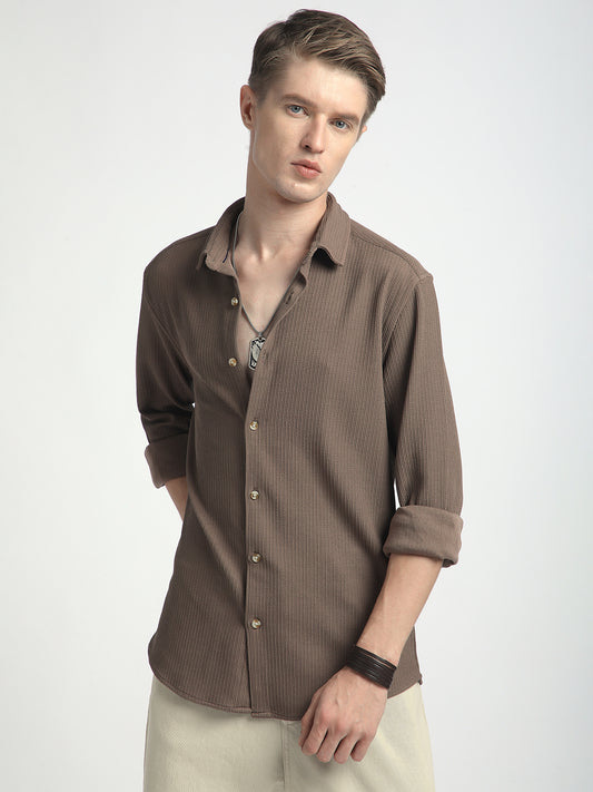 Classic Mocha Brown Textured Shirt