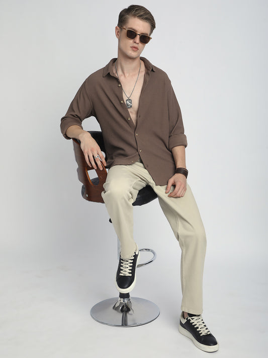 Classic Mocha Brown Textured Shirt