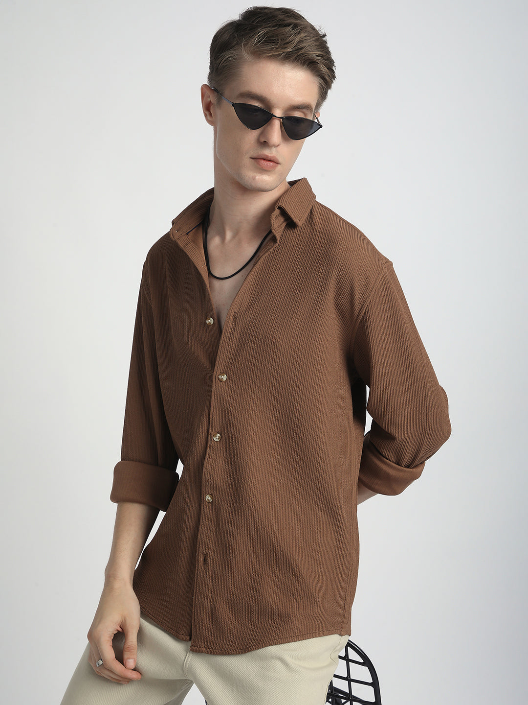 Burnt Sienna Brown Textured Shirt