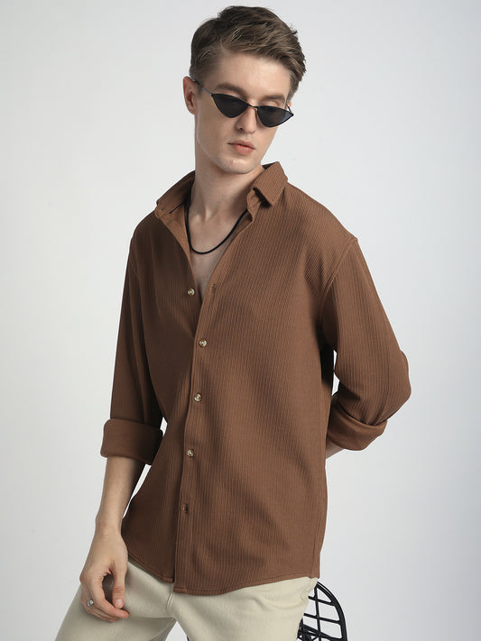 Burnt Sienna Brown Textured Shirt