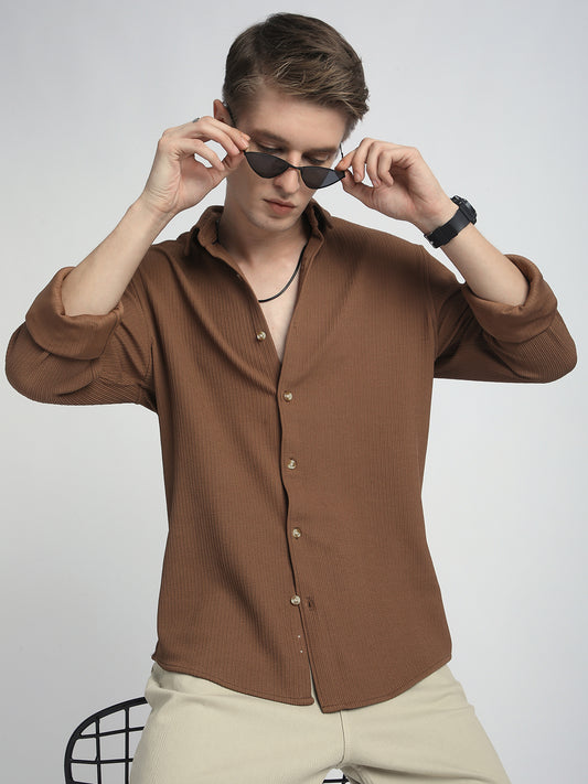Burnt Sienna Brown Textured Shirt