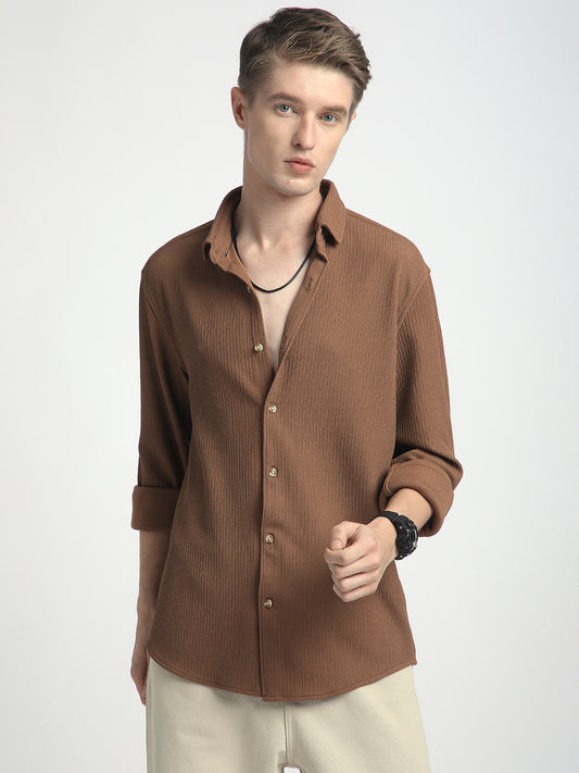 Burnt Sienna Brown Textured Shirt