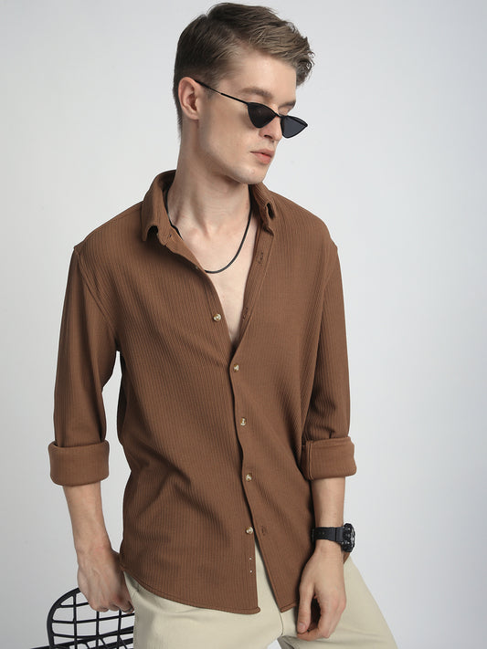 Burnt Sienna Brown Textured Shirt