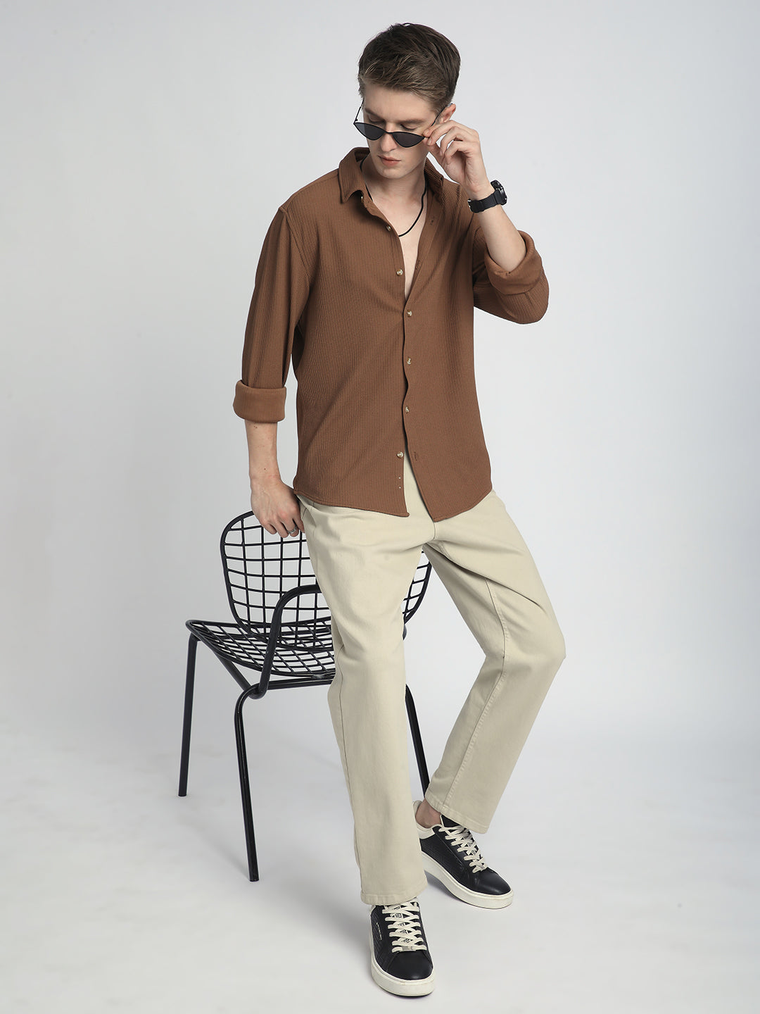 Burnt Sienna Brown Textured Shirt