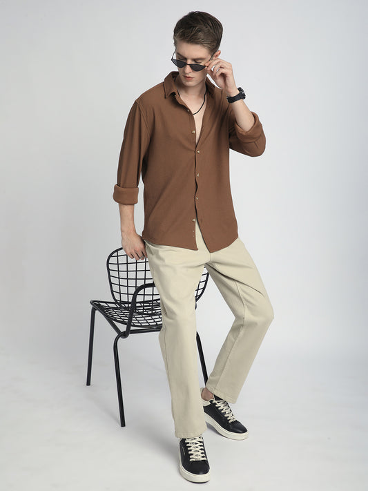 Burnt Sienna Brown Textured Shirt