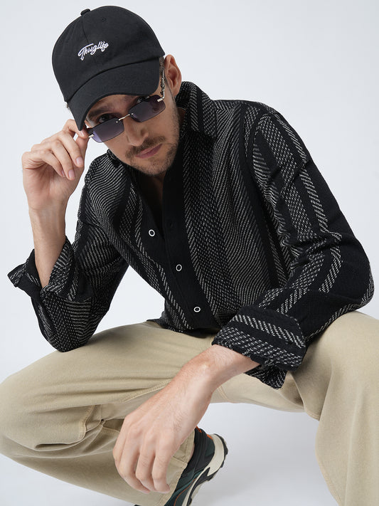 Black Gleam Tweed Stripes Shirt