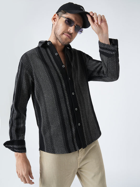 Black Gleam Tweed Stripes Shirt