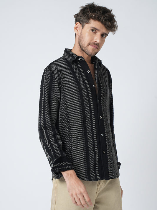 Black Gleam Tweed Stripes Shirt