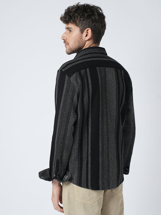 Black Gleam Tweed Stripes Shirt