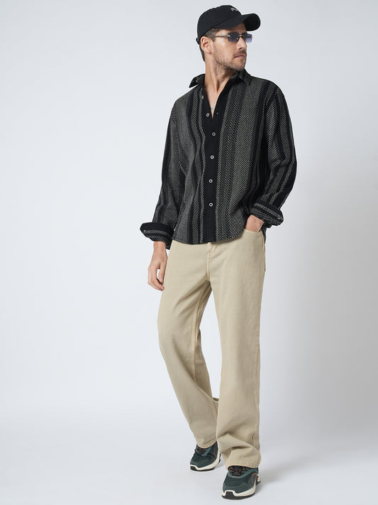 Black Gleam Tweed Stripes Shirt