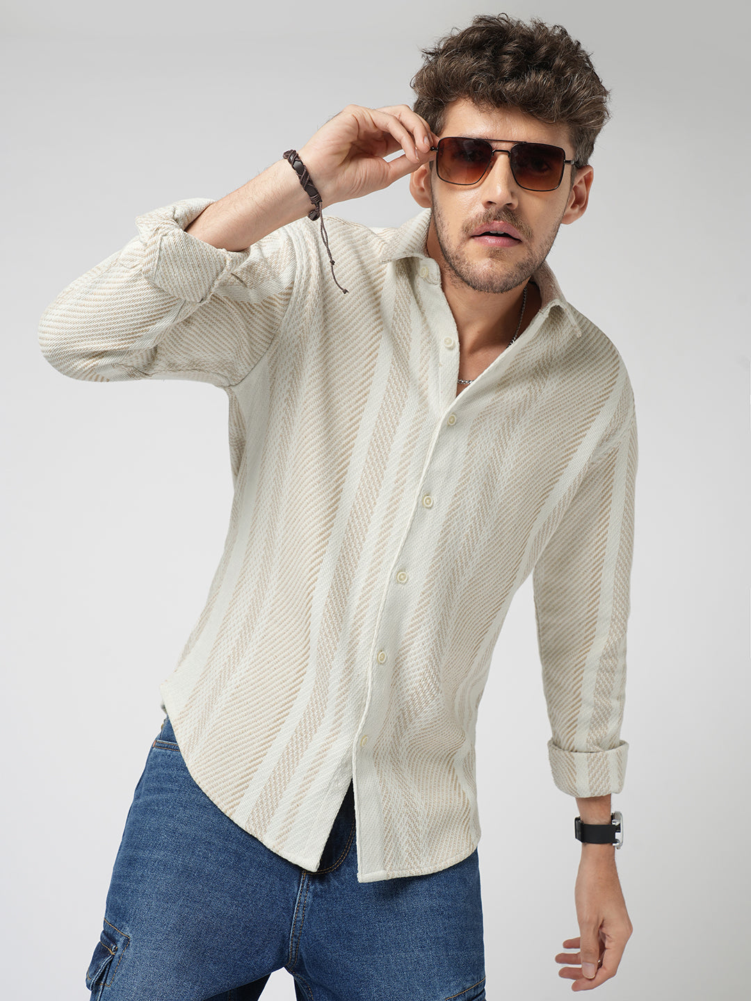 Beige Blaze Tweed Stripes Shirt