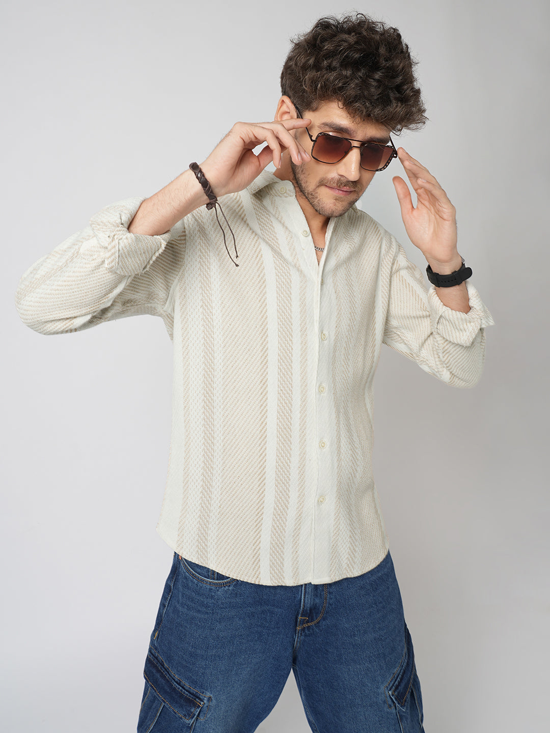 Beige Blaze Tweed Stripes Shirt