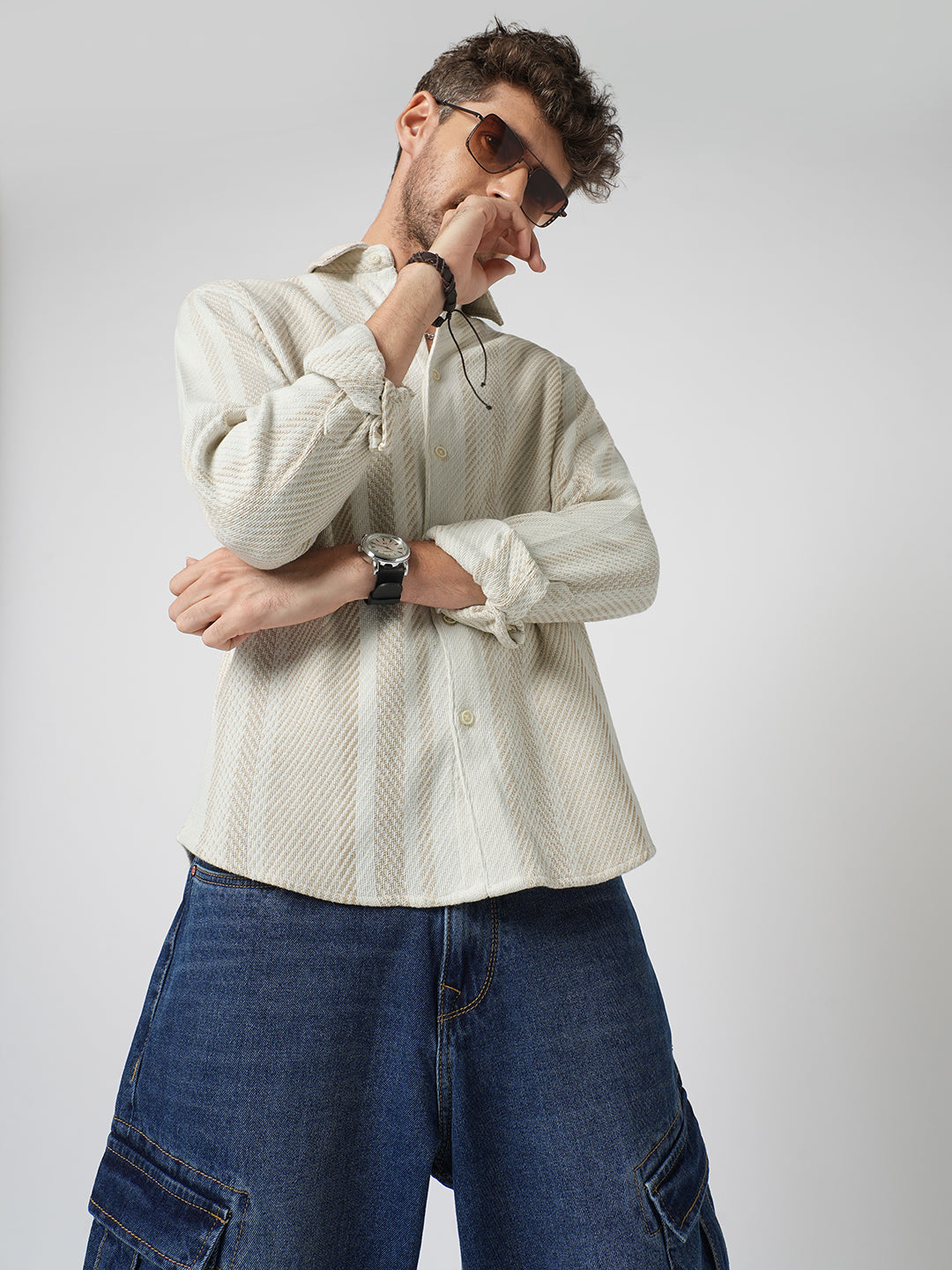 Beige Blaze Tweed Stripes Shirt