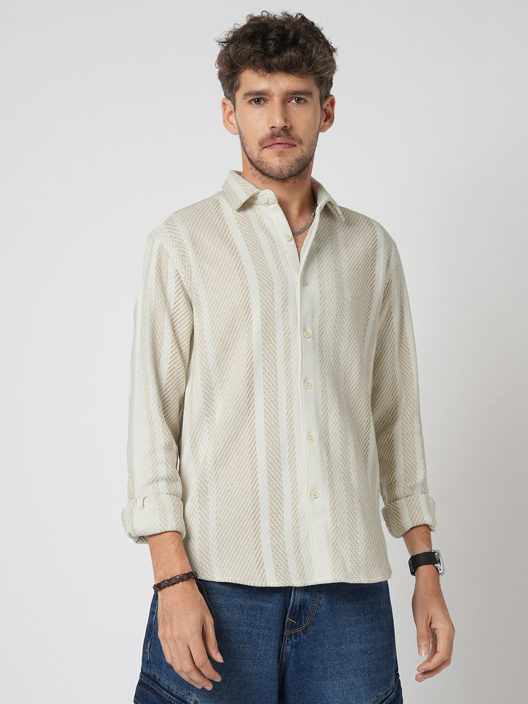 Beige Blaze Tweed Stripes Shirt