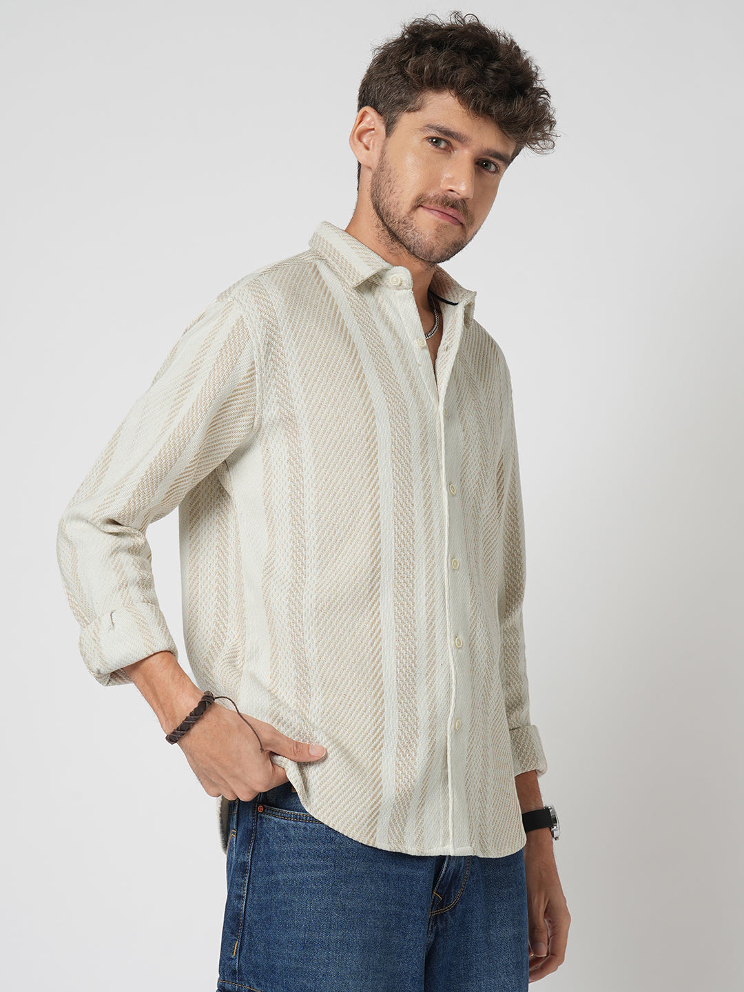 Beige Blaze Tweed Stripes Shirt