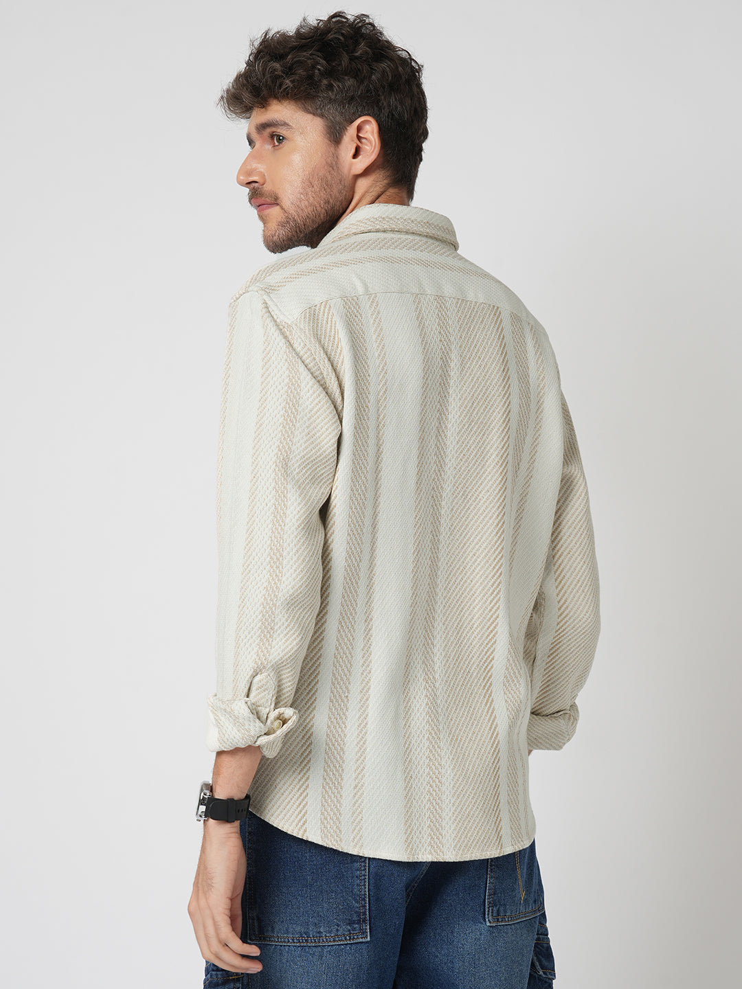 Beige Blaze Tweed Stripes Shirt