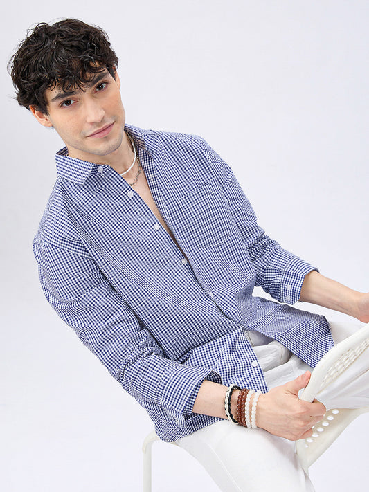 Timeless Navy Gingham Checked Seersucker Shirt