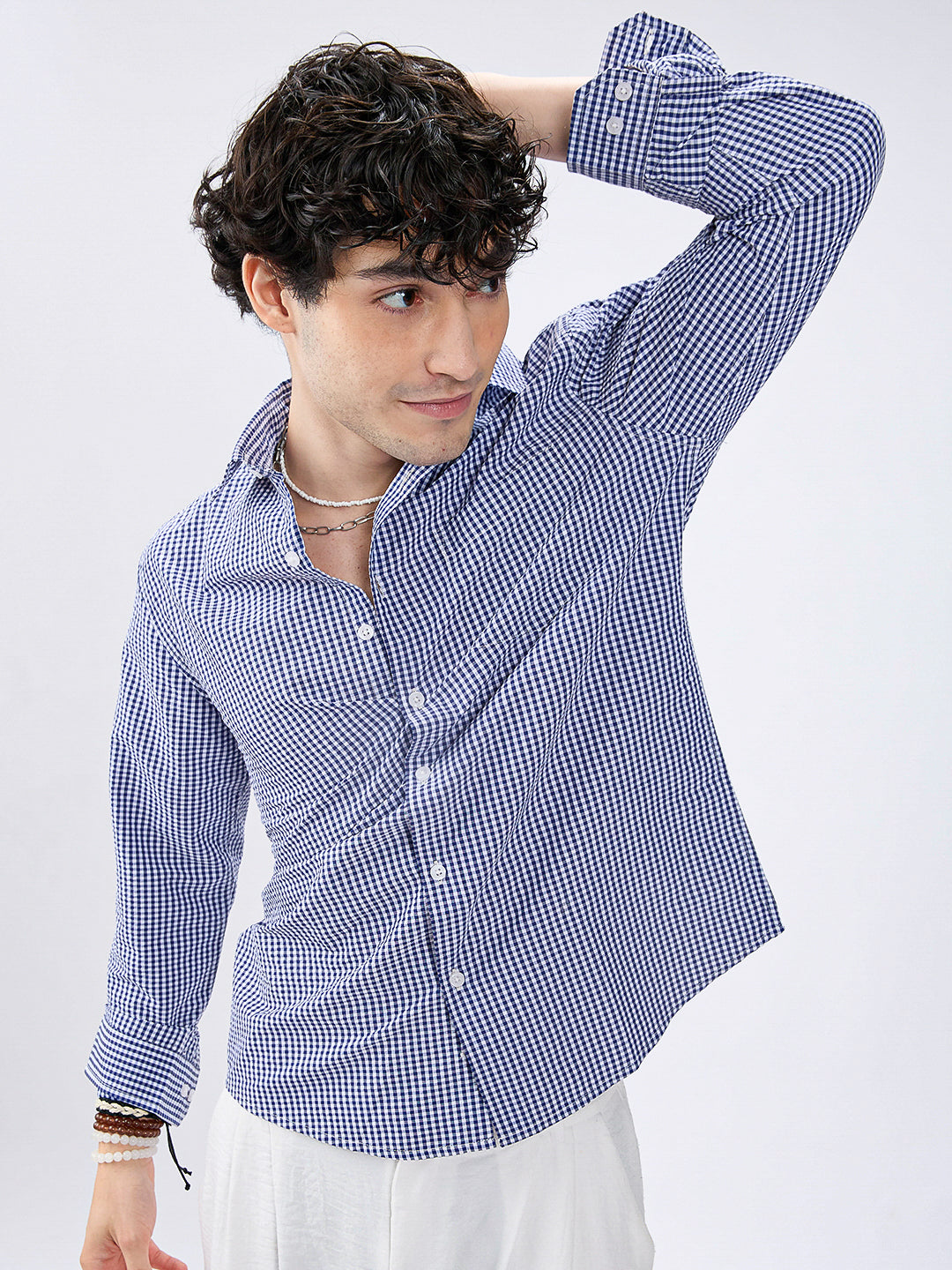 Timeless Navy Gingham Checked Seersucker Shirt