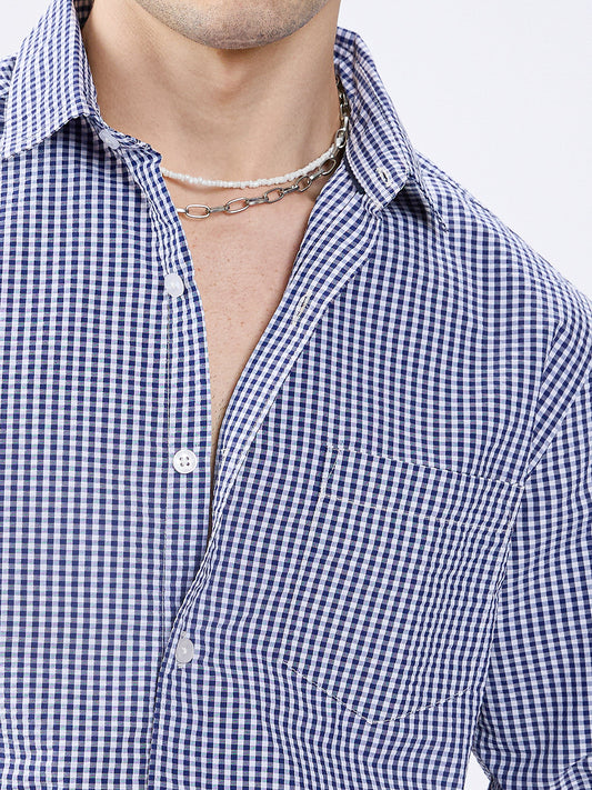 Timeless Navy Gingham Checked Seersucker Shirt