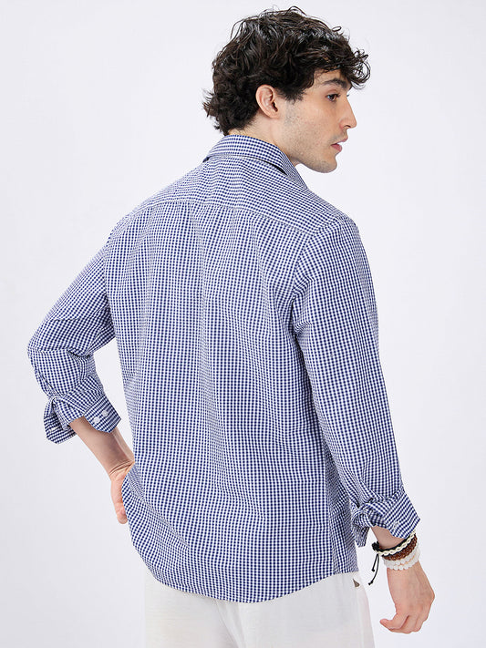Timeless Navy Gingham Checked Seersucker Shirt