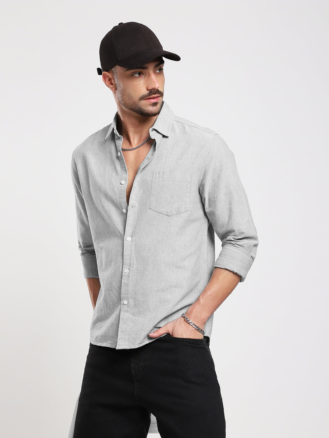 Ash Grey Refined Weave Oxford Shirt