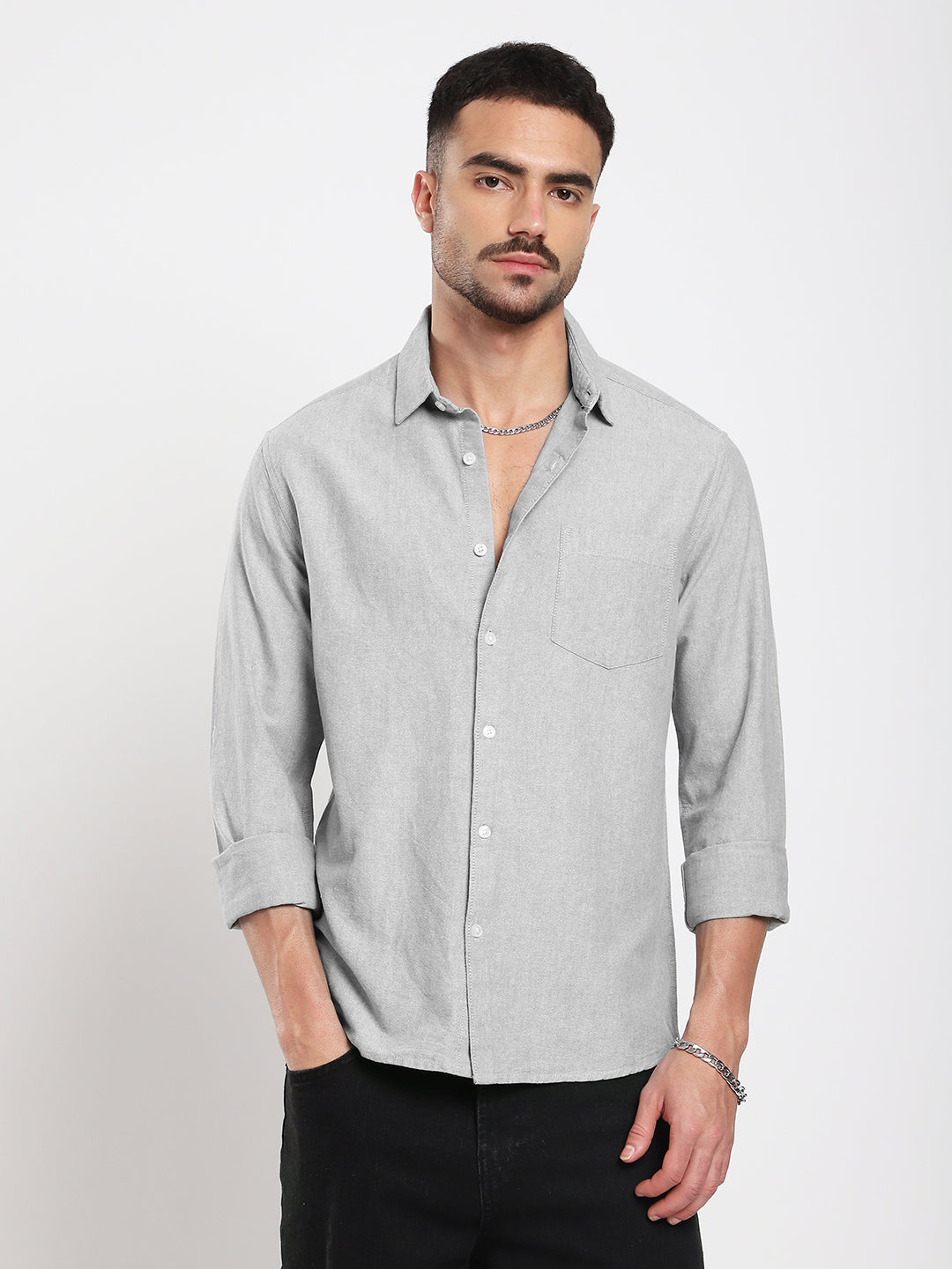 Ash Grey Refined Weave Oxford Shirt