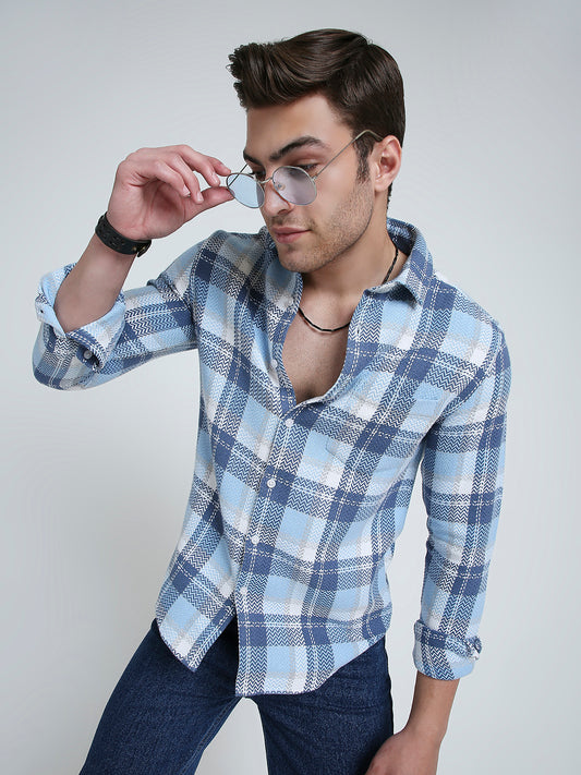 Icy Grid Winter Weave Zig-Zag Plaid Shirt