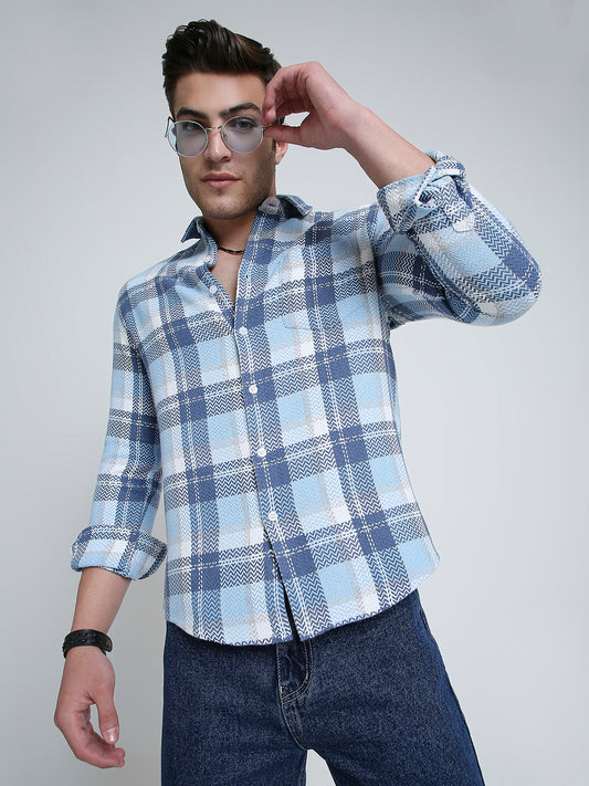 Icy Grid Winter Weave Zig-Zag Plaid Shirt