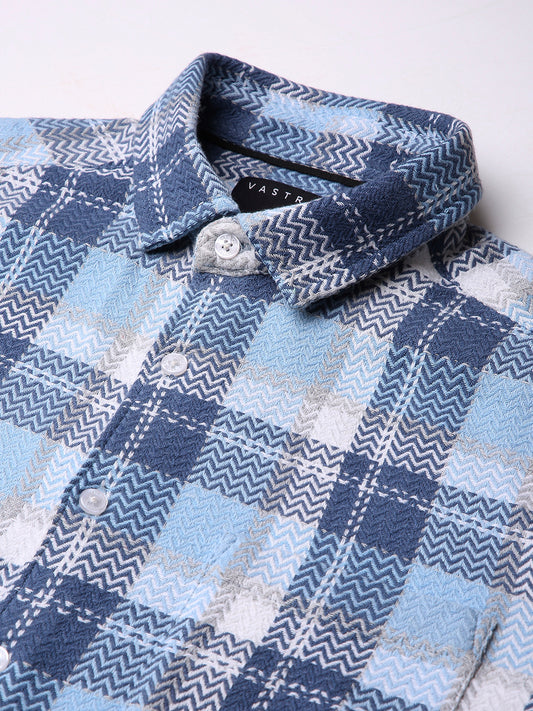 Icy Grid Winter Weave Zig-Zag Plaid Shirt