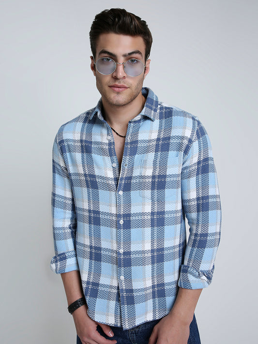 Icy Grid Winter Weave Zig-Zag Plaid Shirt