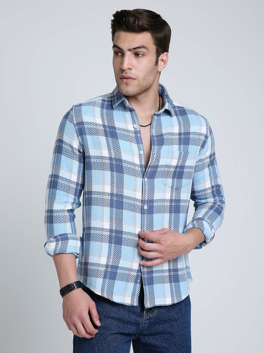 Icy Grid Winter Weave Zig-Zag Plaid Shirt