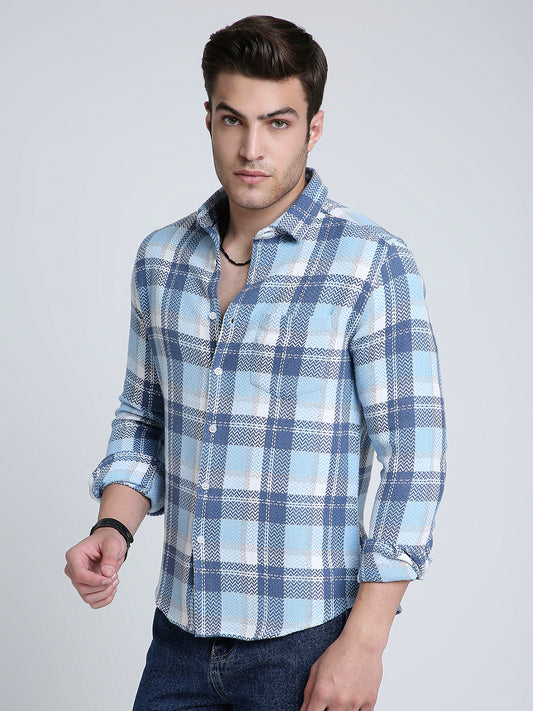 Icy Grid Winter Weave Zig-Zag Plaid Shirt