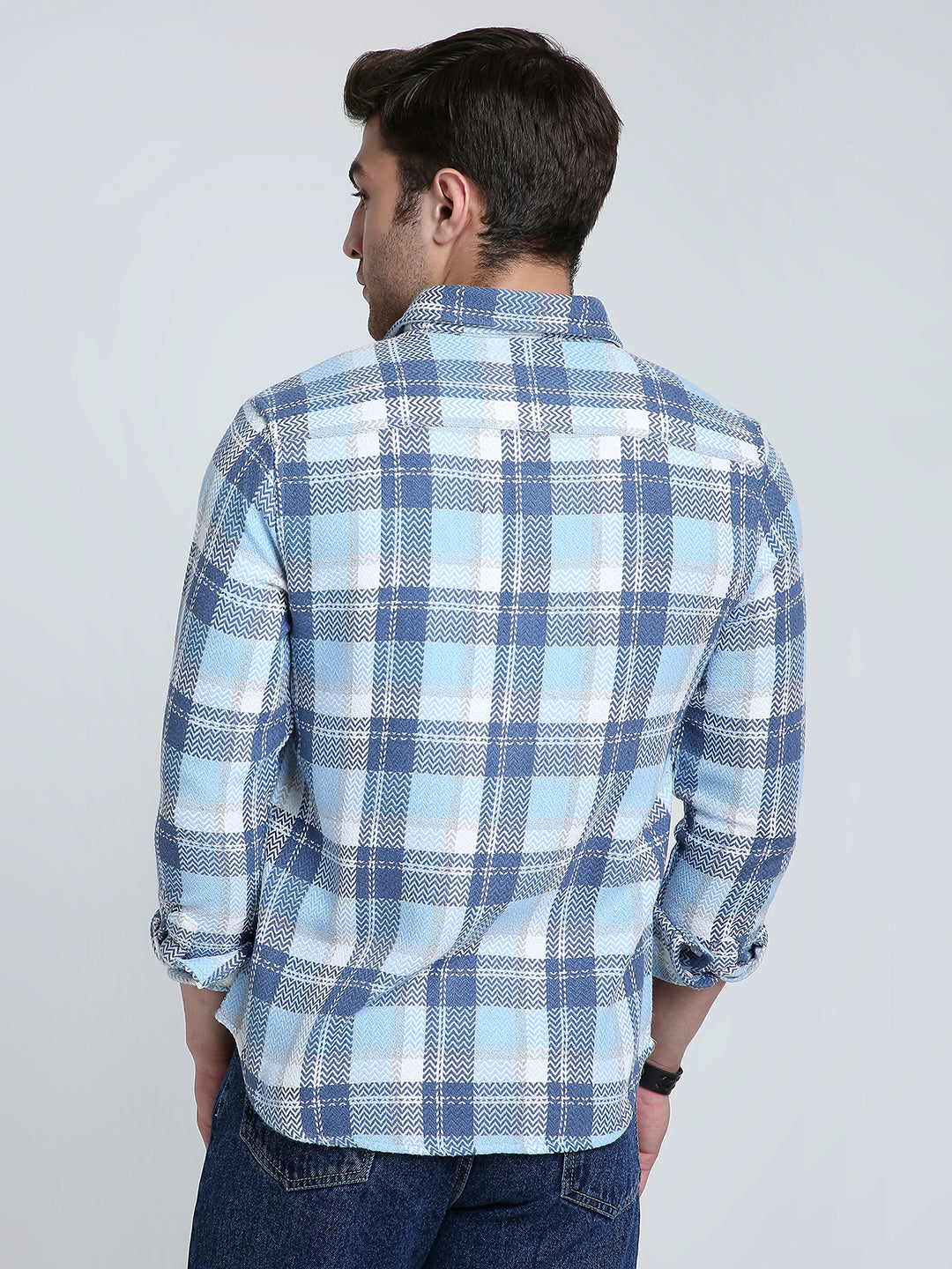 Icy Grid Winter Weave Zig-Zag Plaid Shirt