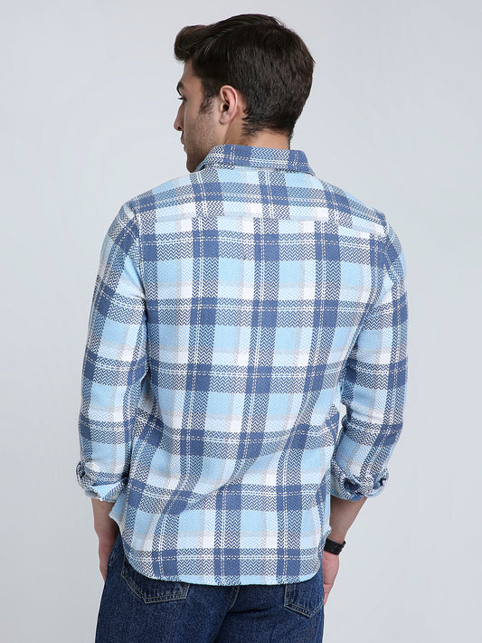 Icy Grid Winter Weave Zig-Zag Plaid Shirt