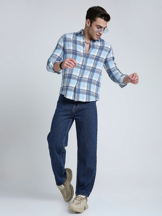 Icy Grid Winter Weave Zig-Zag Plaid Shirt