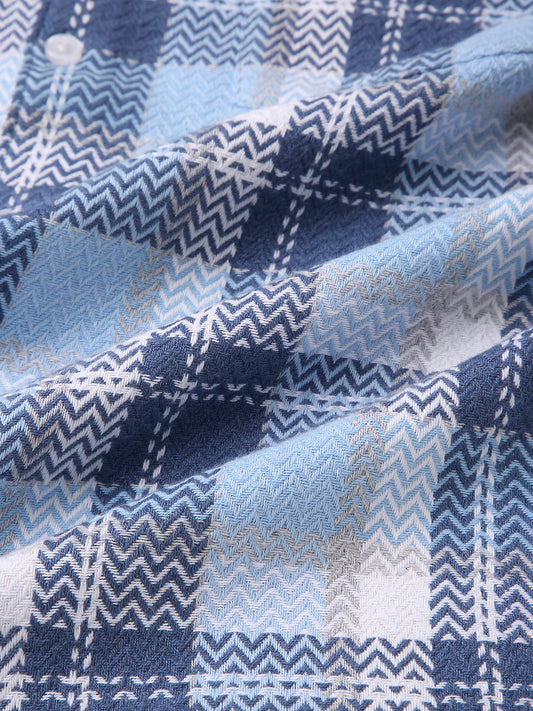 Icy Grid Winter Weave Zig-Zag Plaid Shirt